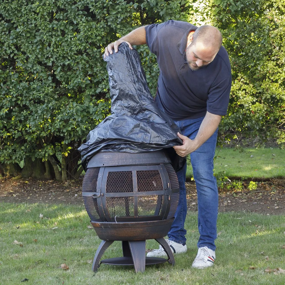 Dellonda Deluxe 360° Chiminea/Fire Pit/Outdoor Heater with Fire Poker & Water Resistant Drawstring Cover - Antique Bronze Finish - DG241