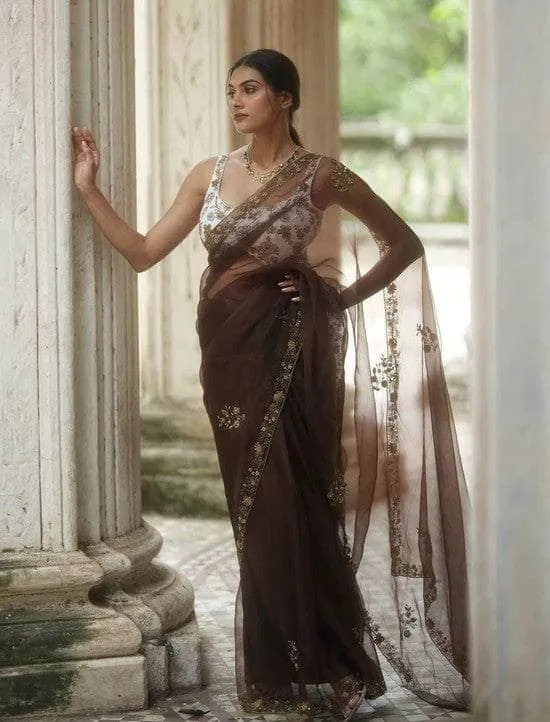 Designer organza Saree with Custom Blouse