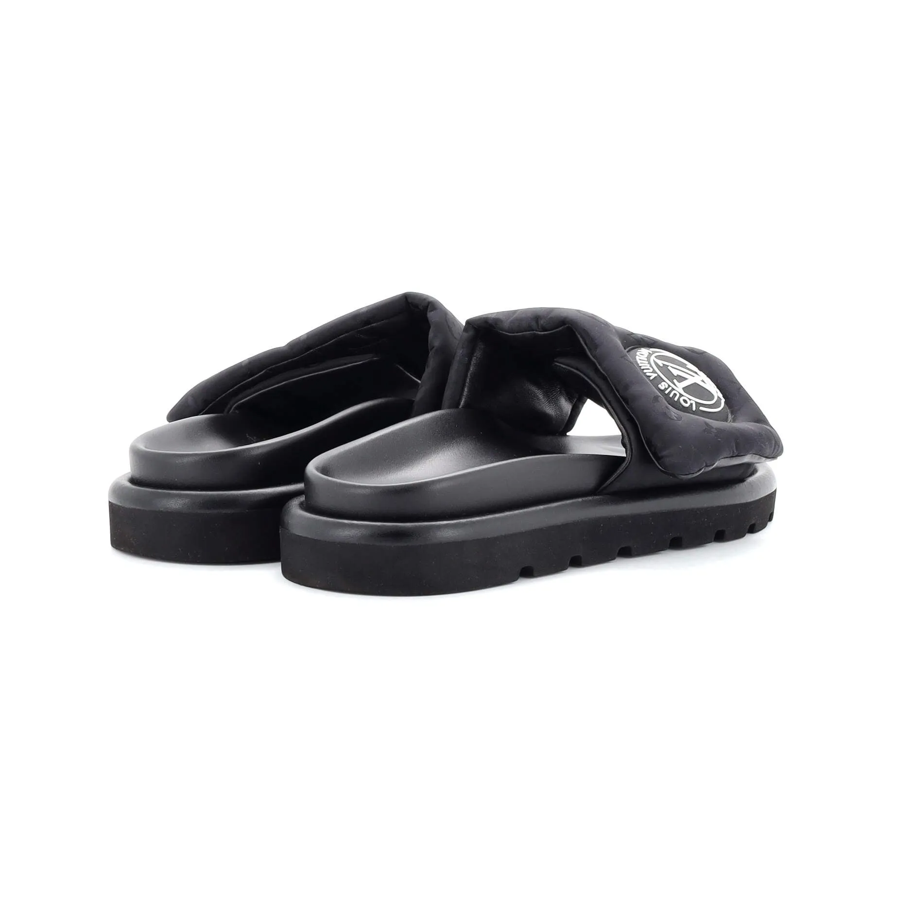 Designer Women's Pool Pillow Comfort Mule Sandals Monogram Nylon