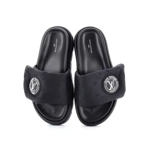 Designer Women's Pool Pillow Comfort Mule Sandals Monogram Nylon