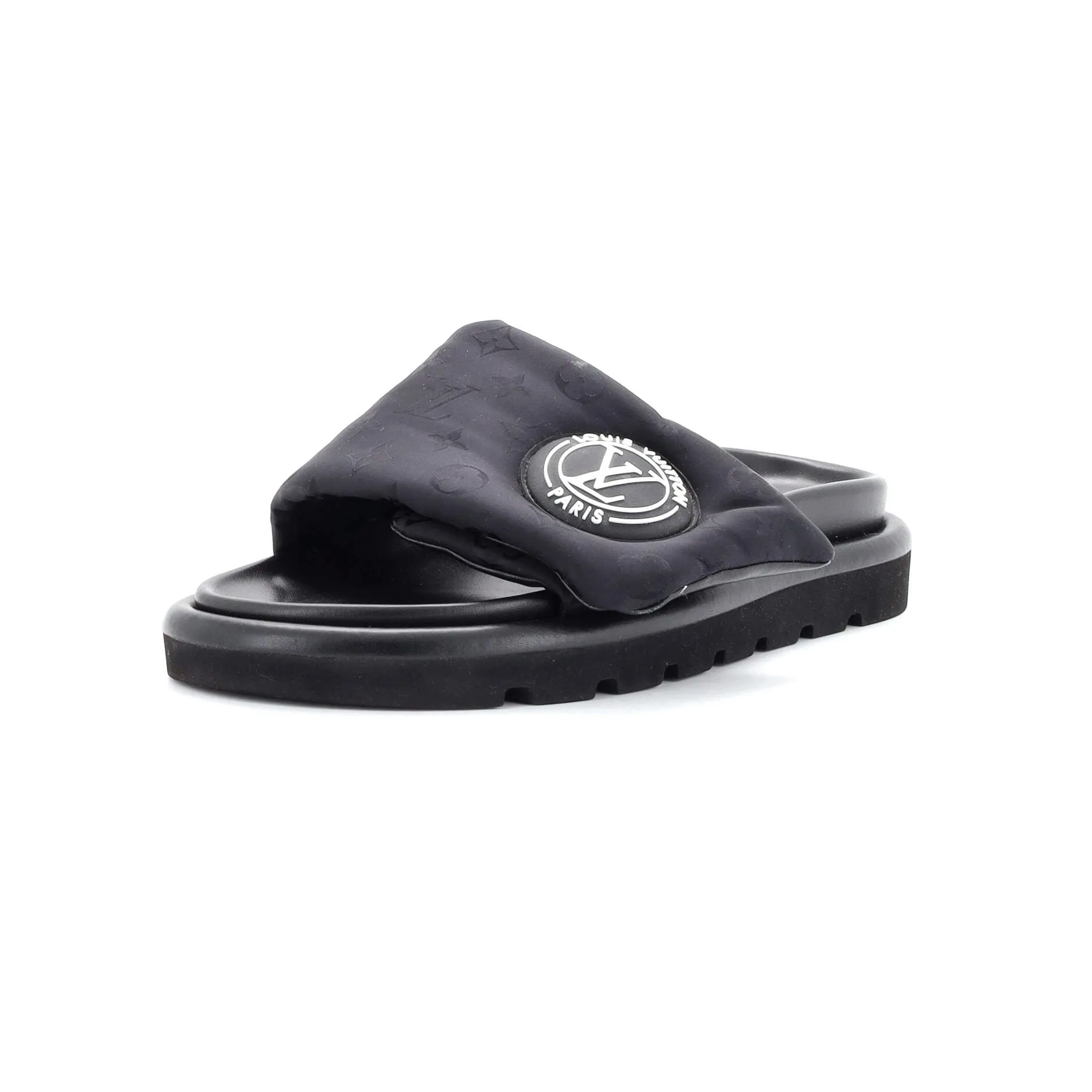 Designer Women's Pool Pillow Comfort Mule Sandals Monogram Nylon
