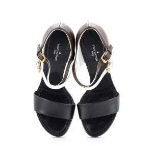 Designer Women's Tricolor Heeled Sandals Monogram Canvas and Leather