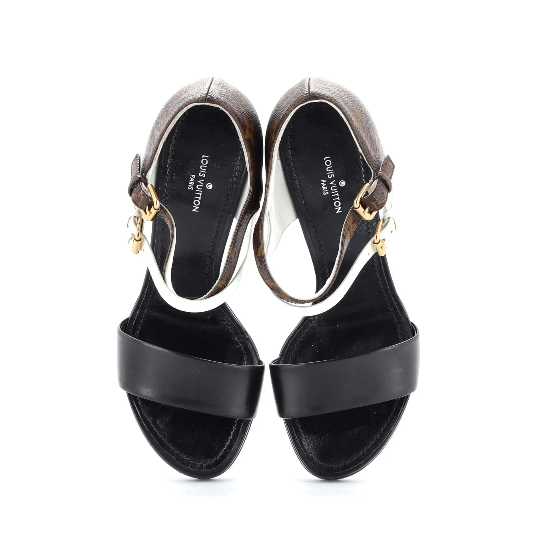 Designer Women's Tricolor Heeled Sandals Monogram Canvas and Leather