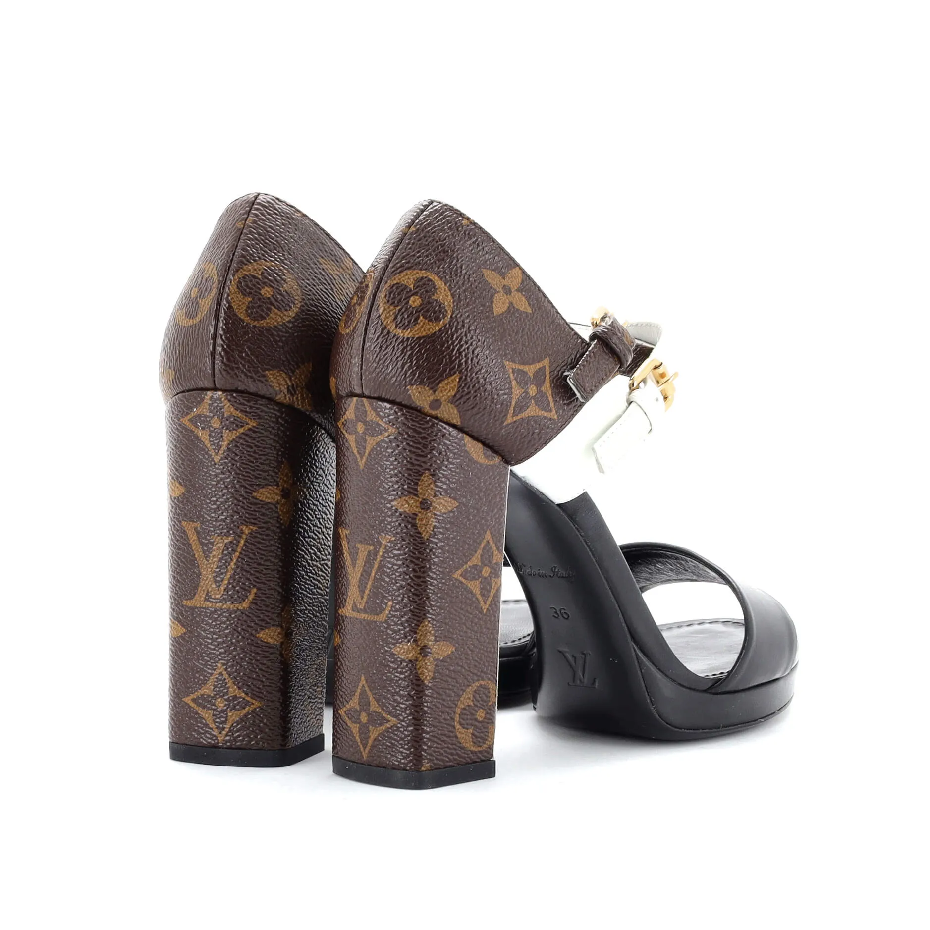 Designer Women's Tricolor Heeled Sandals Monogram Canvas and Leather