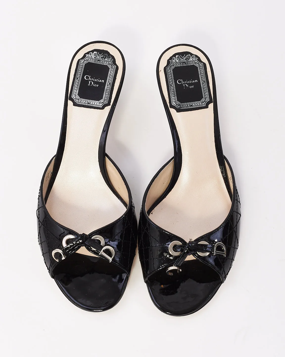 Dior Black Patent Cannage Leather Sandals -36.5
