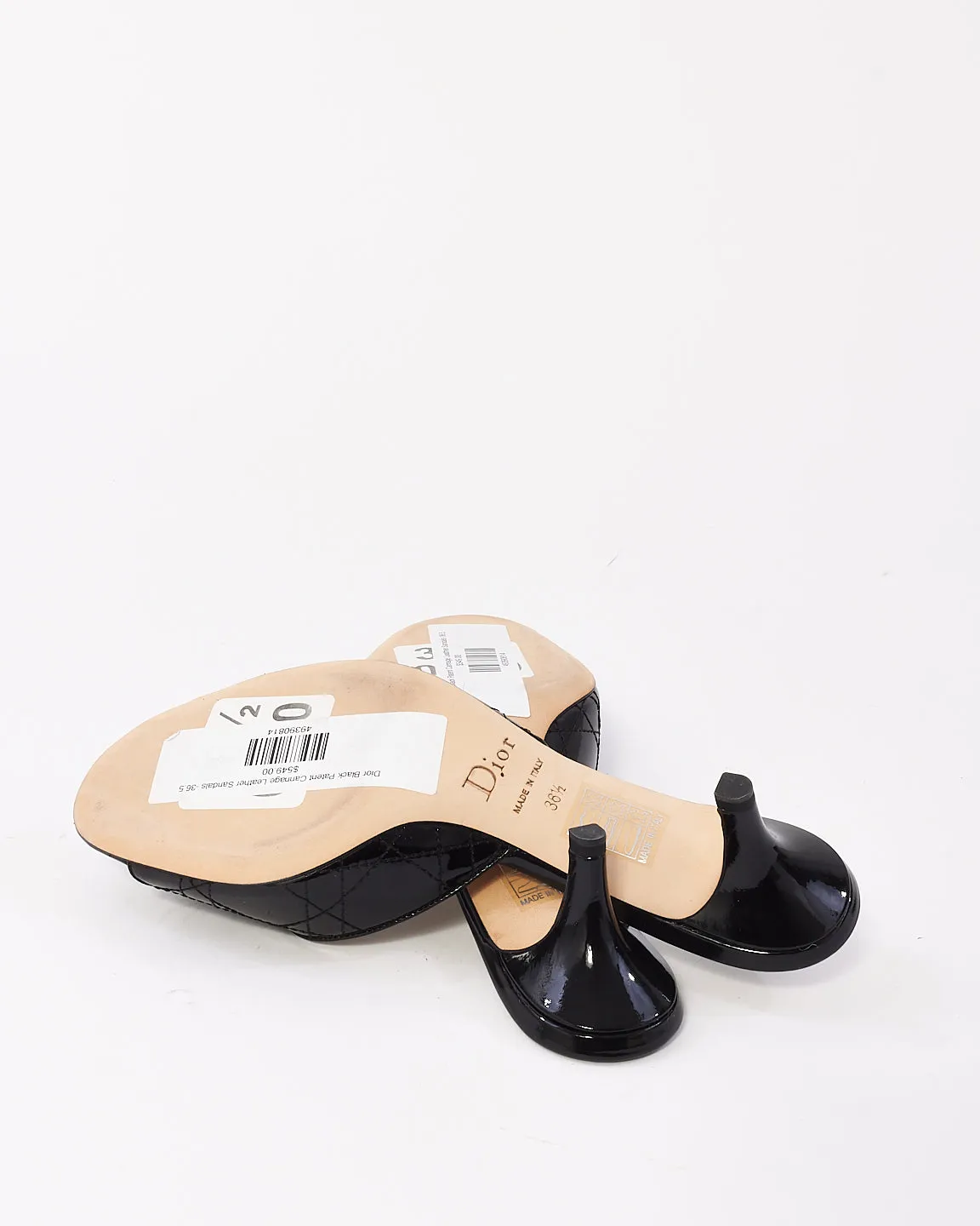 Dior Black Patent Cannage Leather Sandals -36.5