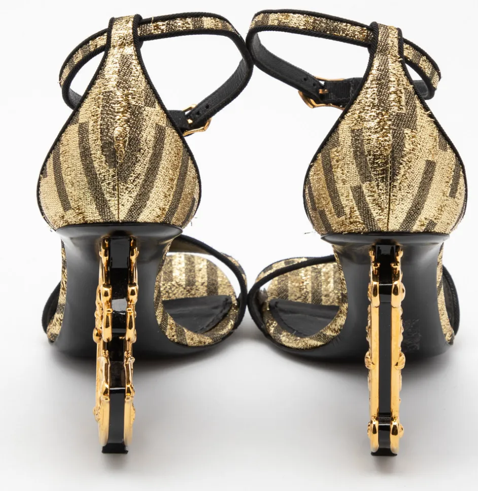 Dolce & Gabbana Lurex Fabric Gold Keira DG Logo Heel Ankle Strap Sandal (Pre-Owned)