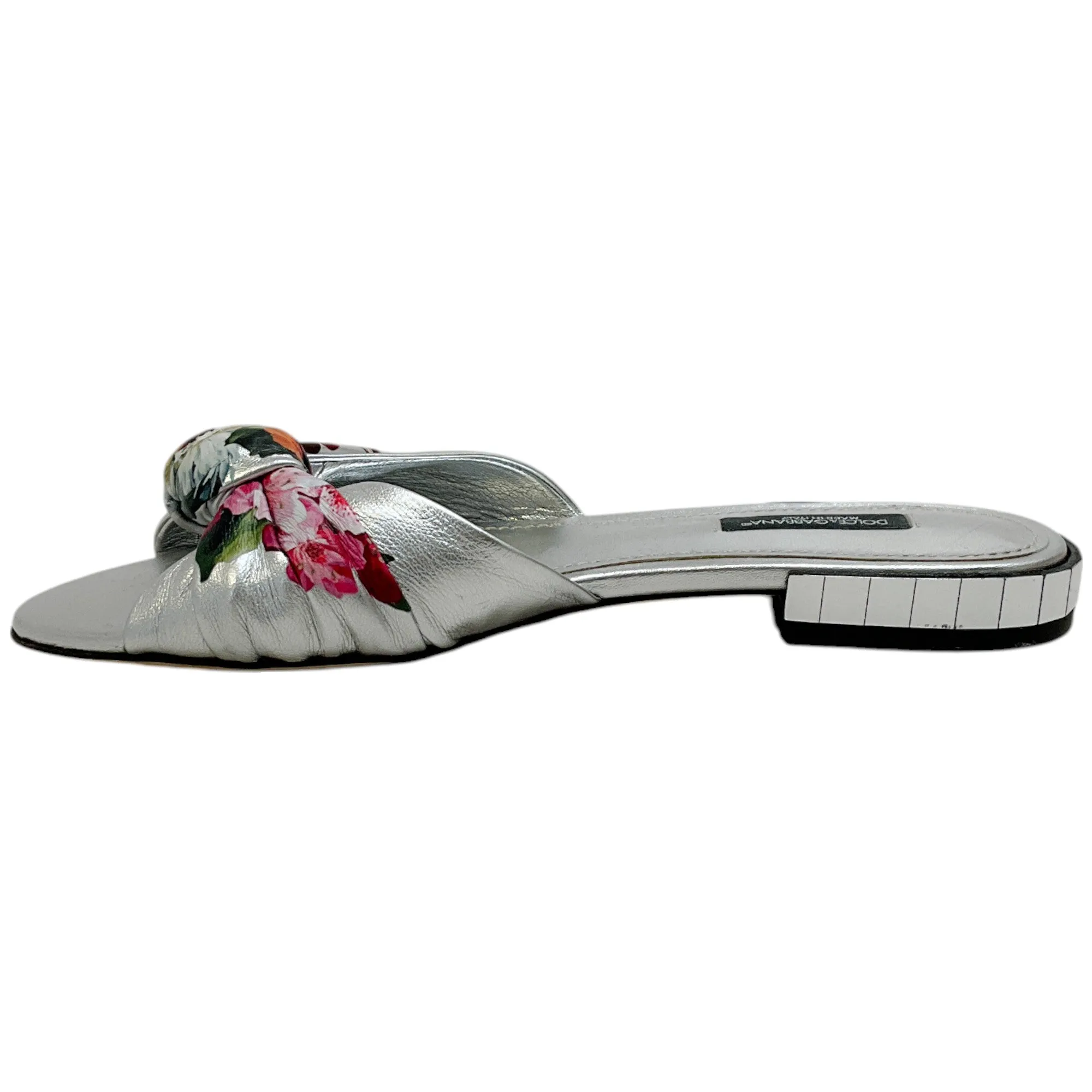 Dolce & Gabbana Silver Floral Flat Slide Sandals