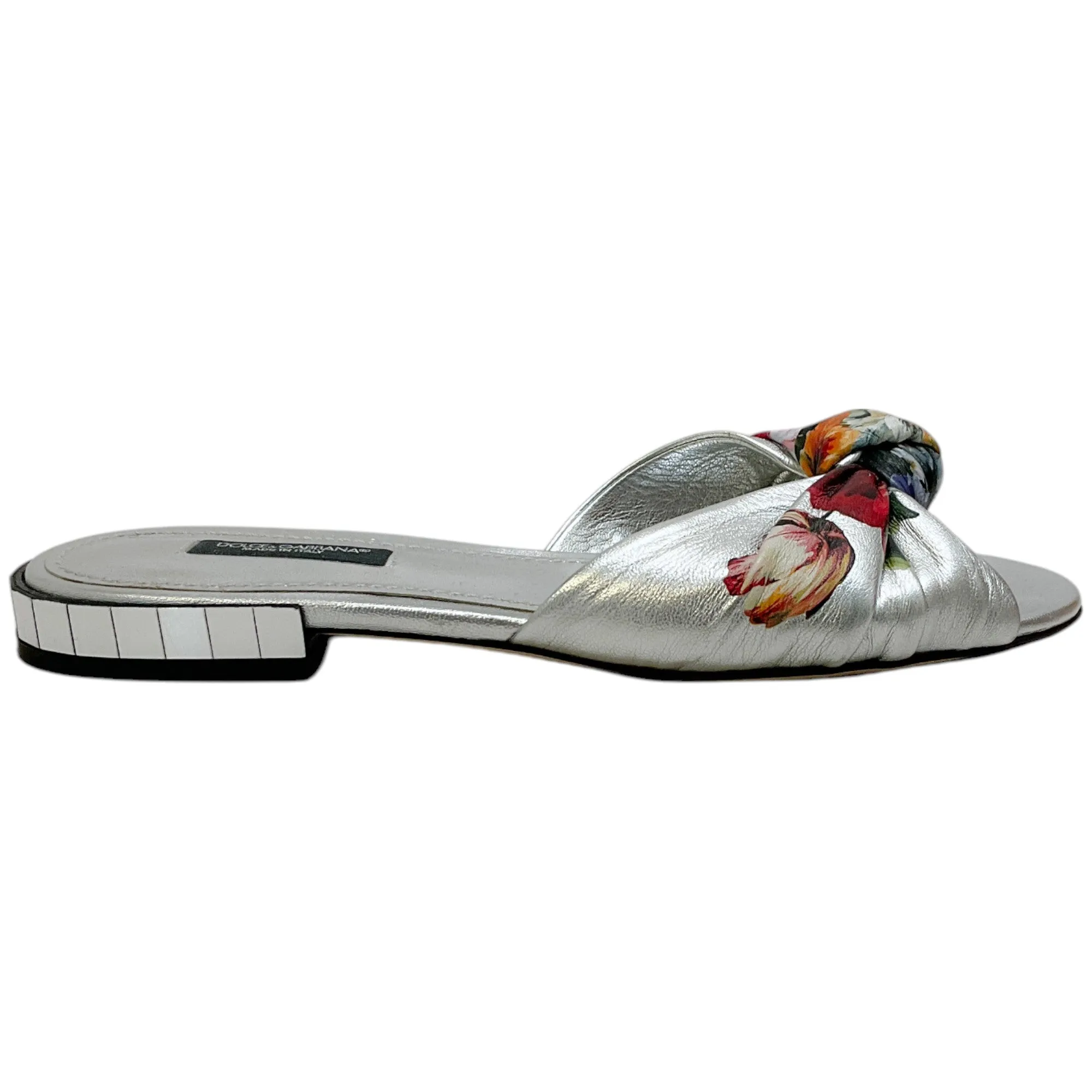 Dolce & Gabbana Silver Floral Flat Slide Sandals