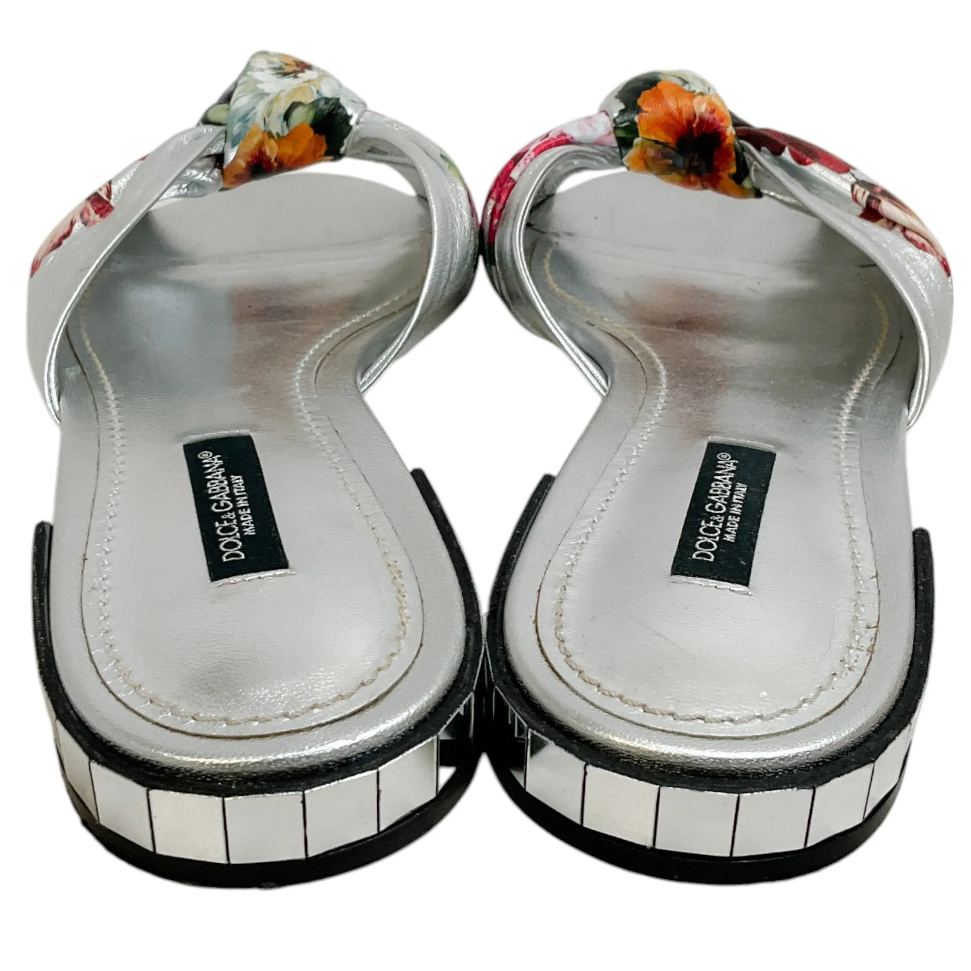 Dolce & Gabbana Silver Floral Flat Slide Sandals