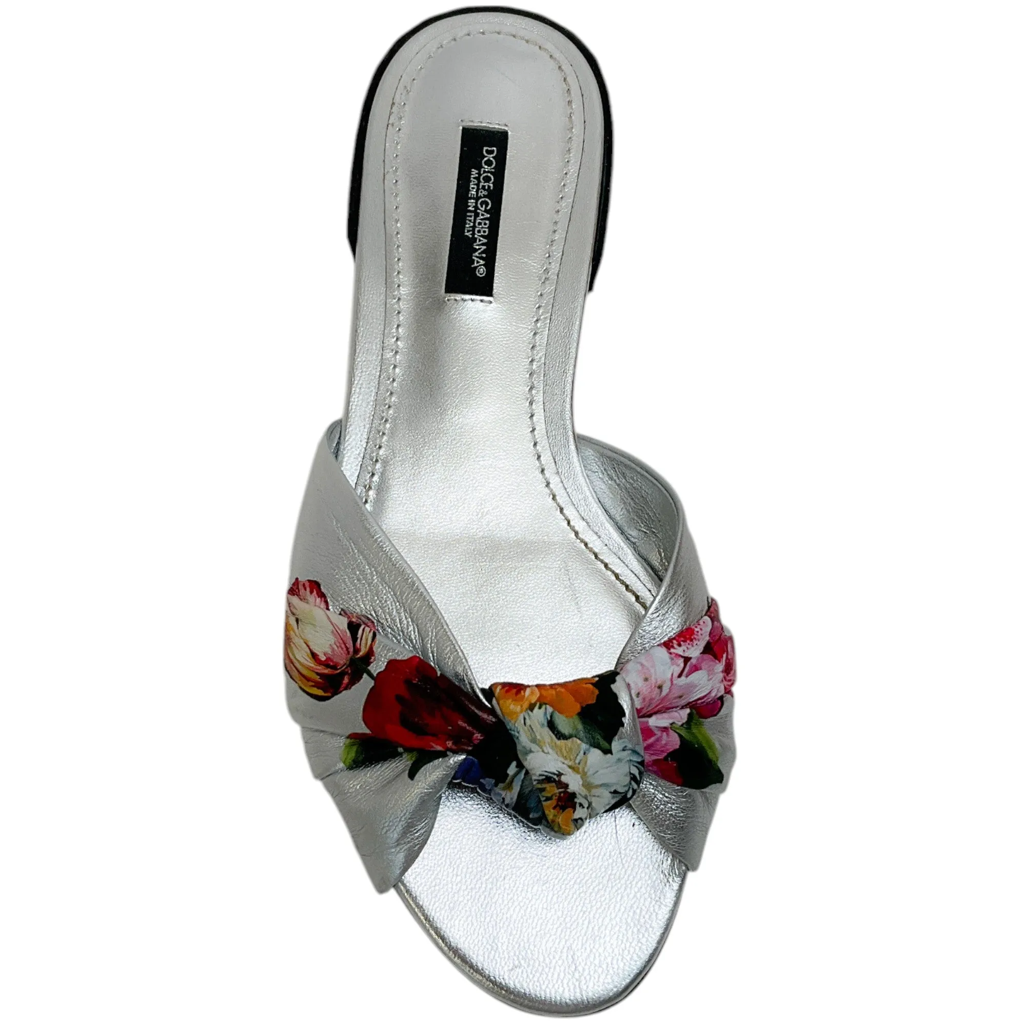 Dolce & Gabbana Silver Floral Flat Slide Sandals