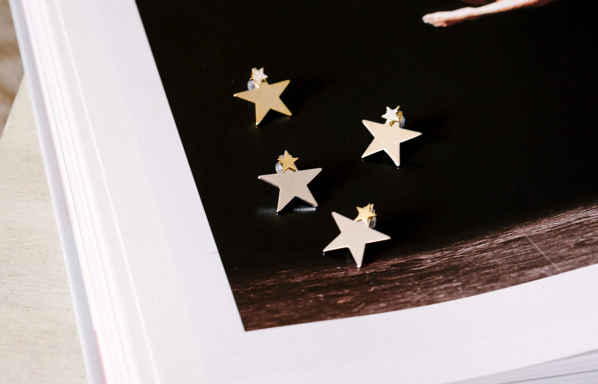 Double Stacked Star 2 Tone Earrings