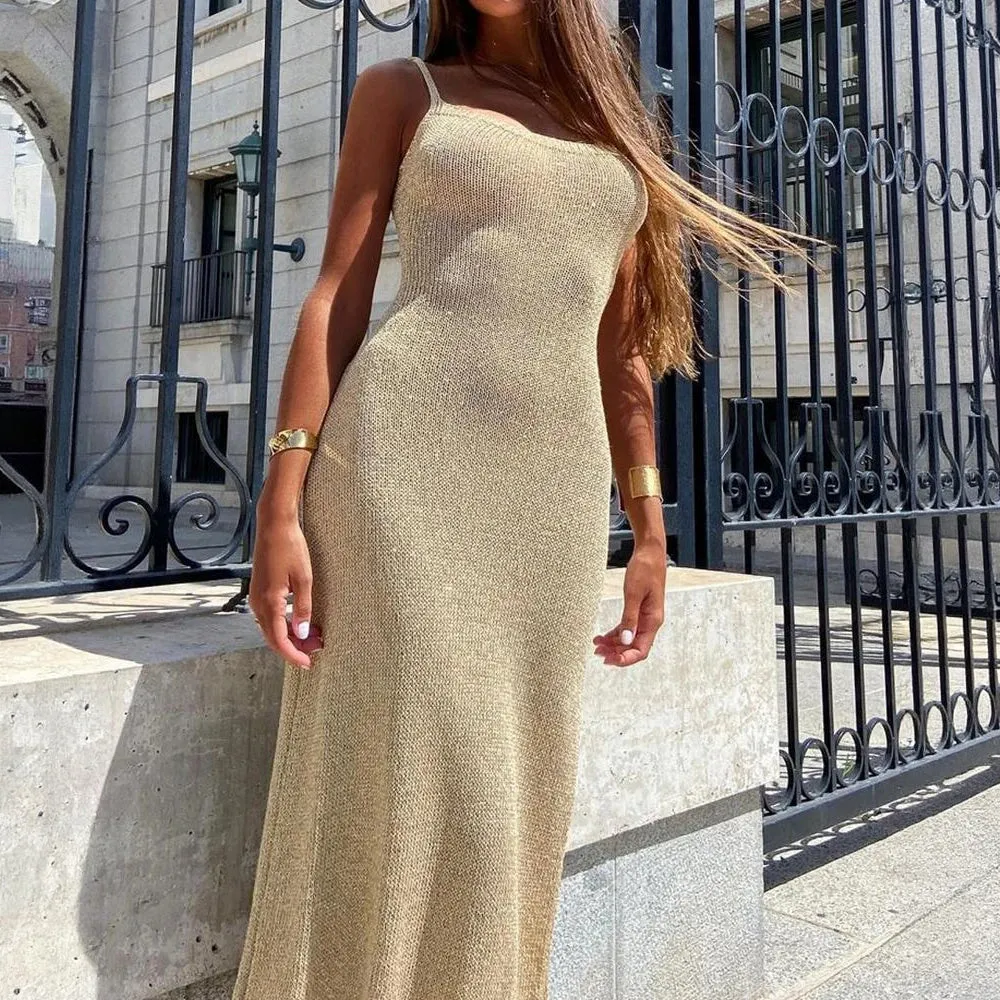 Elegant Knit Dress with Spaghetti Straps