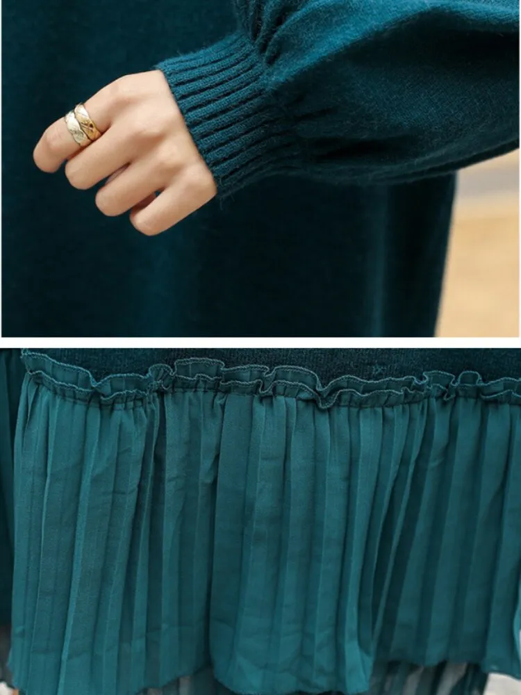Elegant Women's Loose Sweater Dress Loose Long Fit Knitted Dress