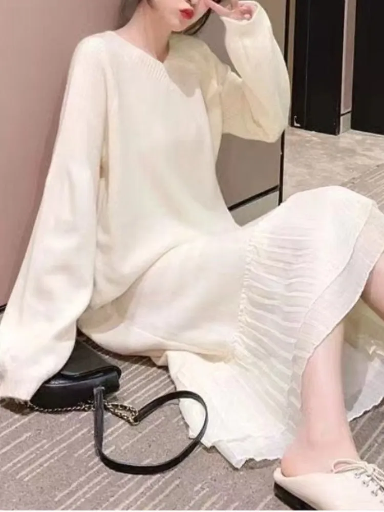 Elegant Women's Loose Sweater Dress Loose Long Fit Knitted Dress