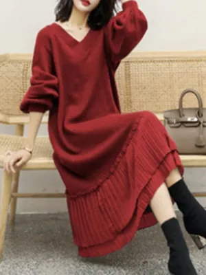 Elegant Women's Loose Sweater Dress Loose Long Fit Knitted Dress