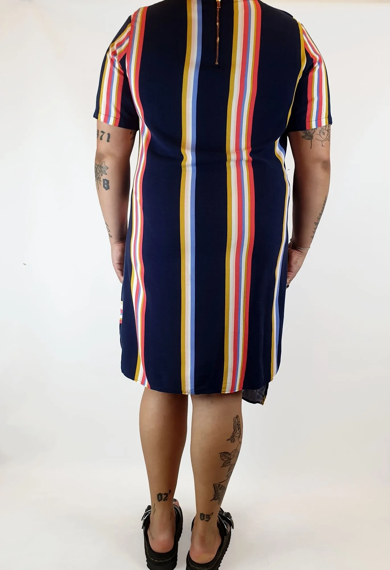 Elm navy striped dress with fron tie detail size 14