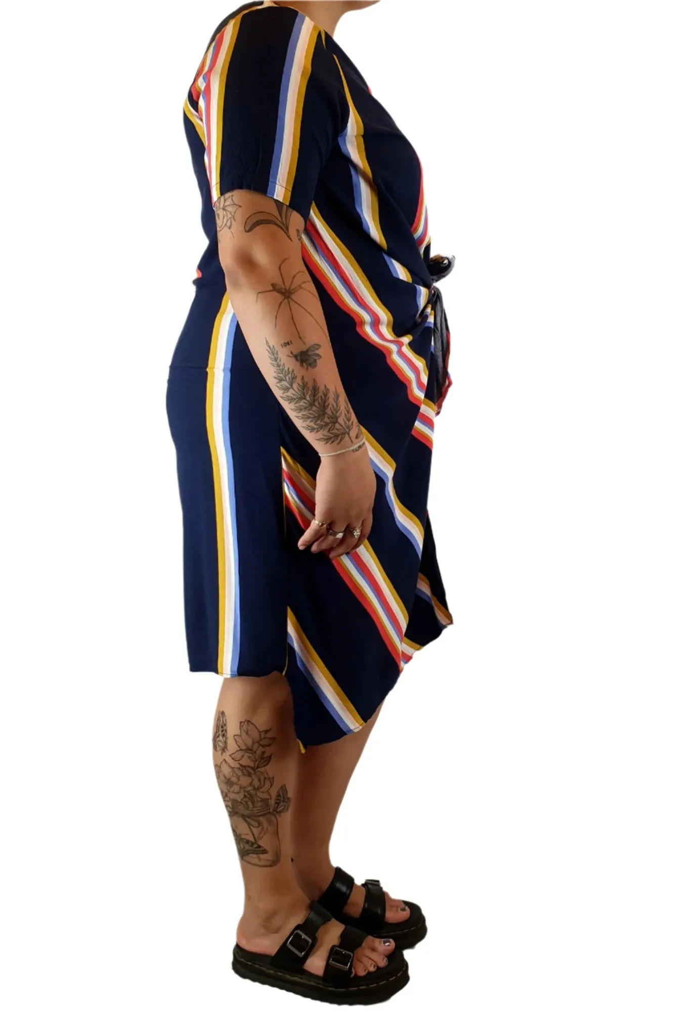 Elm navy striped dress with fron tie detail size 14