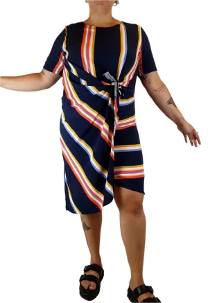 Elm navy striped dress with fron tie detail size 14