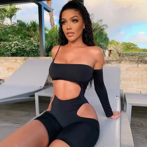 Femme Edge One-Shoulder Cutout Romper