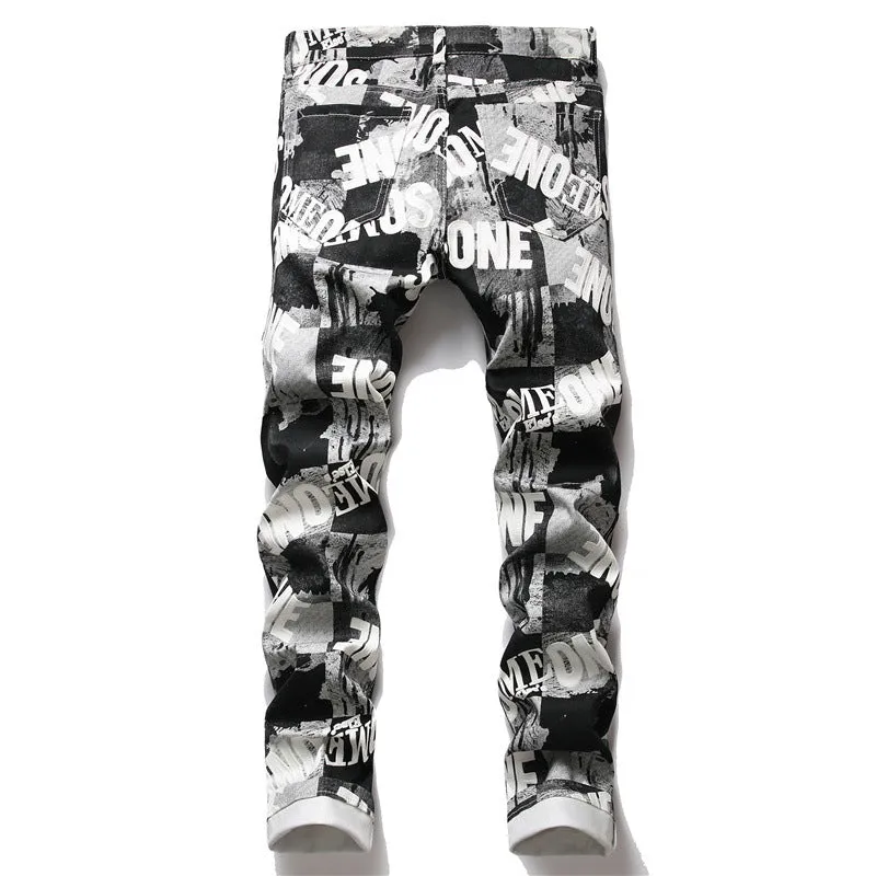 Fit Slim Casual Inelasticity Men's Printed Jeans Pencil Pants