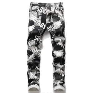 Fit Slim Casual Inelasticity Men's Printed Jeans Pencil Pants
