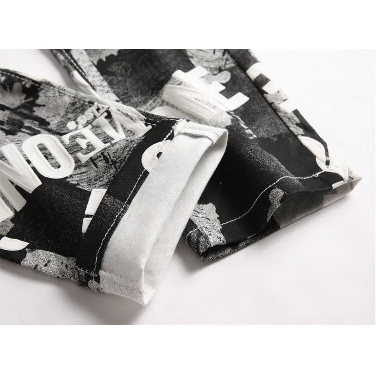 Fit Slim Casual Inelasticity Men's Printed Jeans Pencil Pants