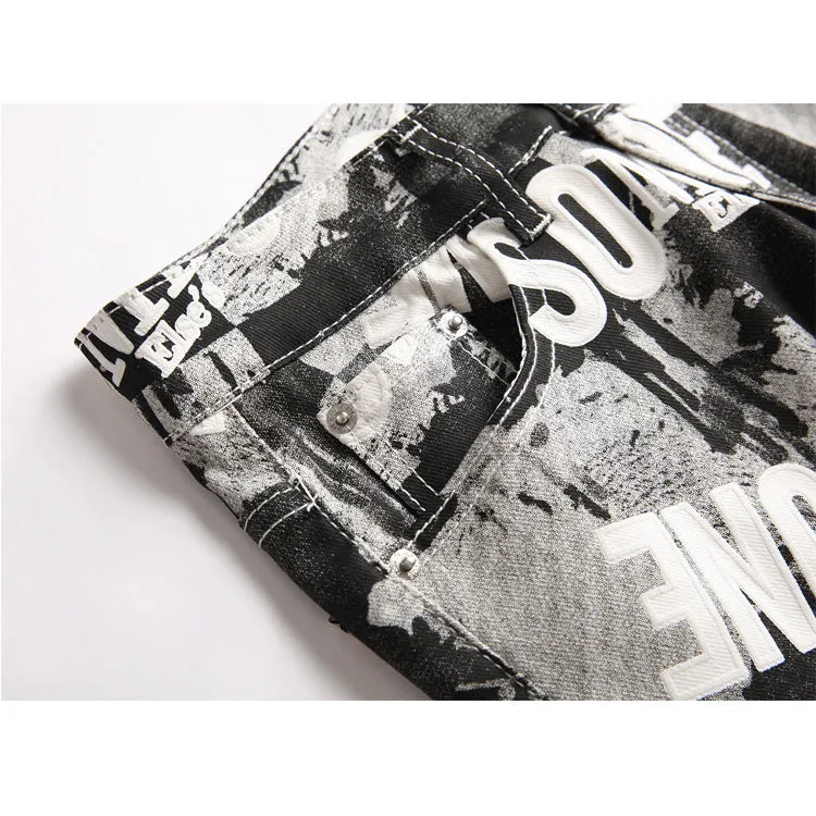 Fit Slim Casual Inelasticity Men's Printed Jeans Pencil Pants