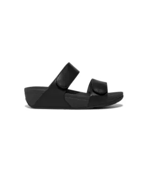 FitFlop Lulu Leather Velcro Adjustable Slides Black