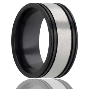 Flat Zirconium Ring with Four Grooves