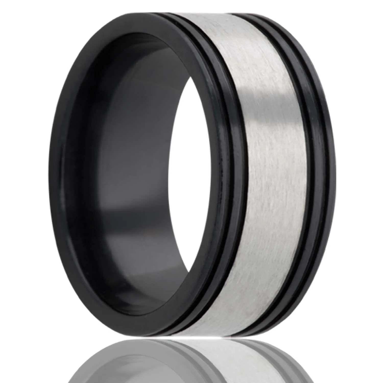Flat Zirconium Ring with Four Grooves
