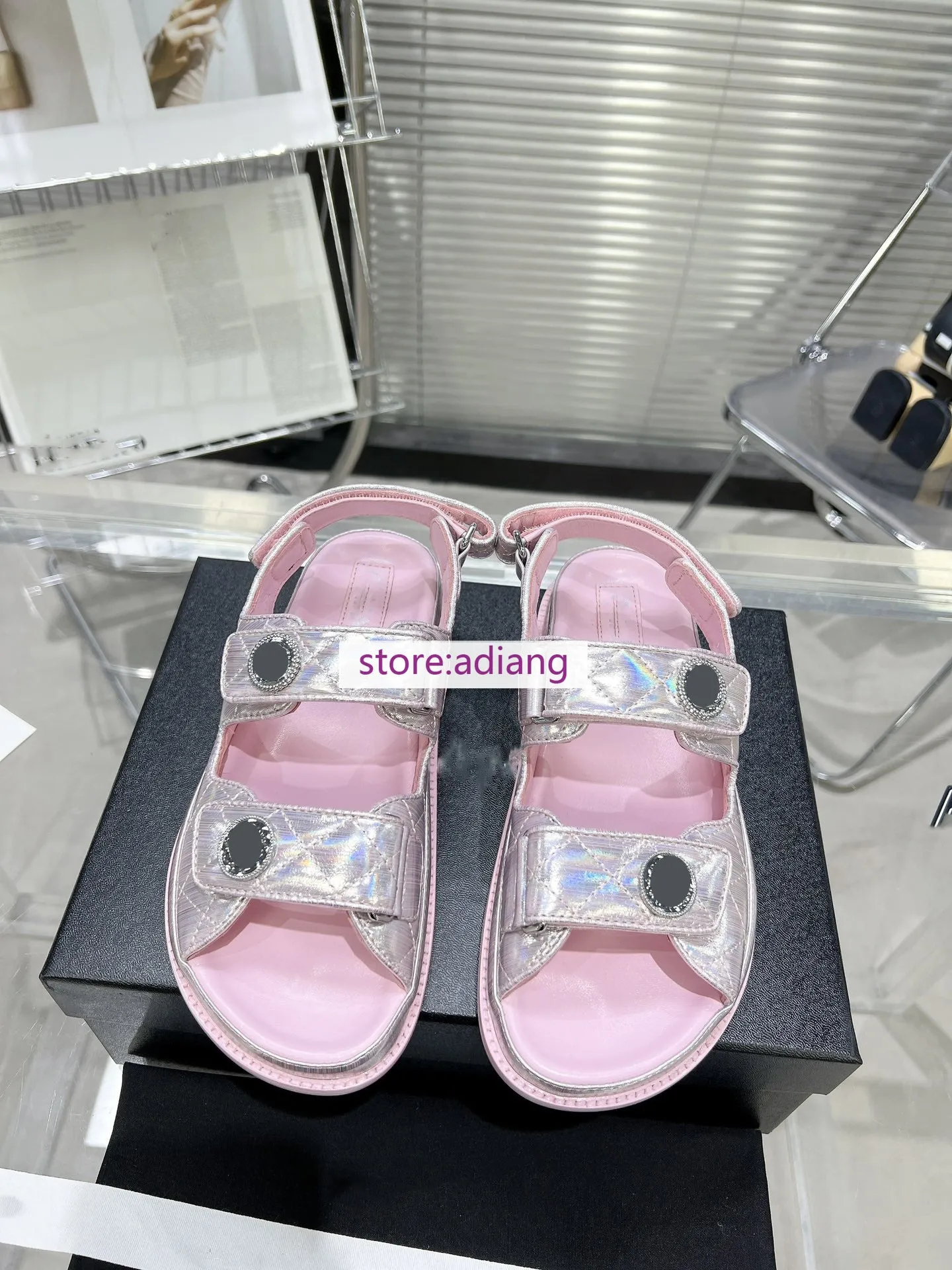 flats tweed leather sandals comform fashion shoes women 2023 high quality 20 colors