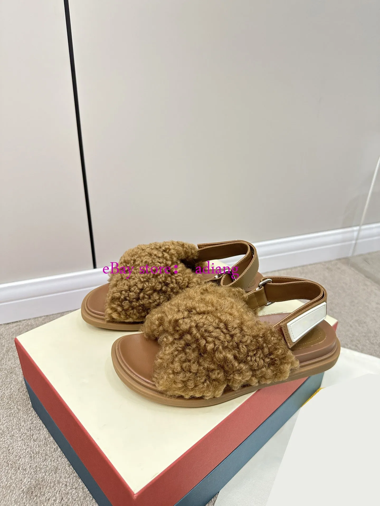 fleece fur leather flats sandals fashion shoes women 2023 high quality 35-40 new