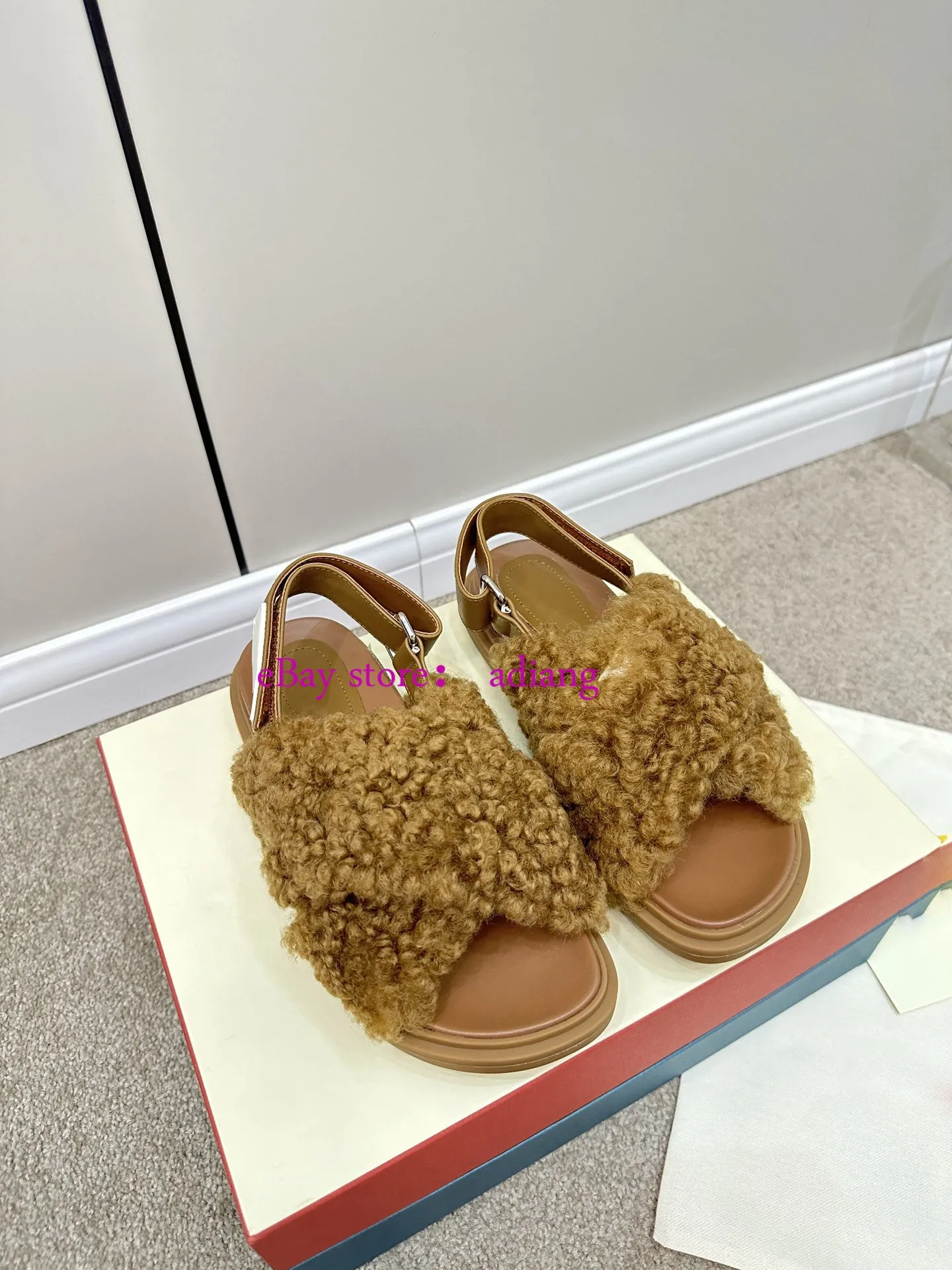 fleece fur leather flats sandals fashion shoes women 2023 high quality 35-40 new