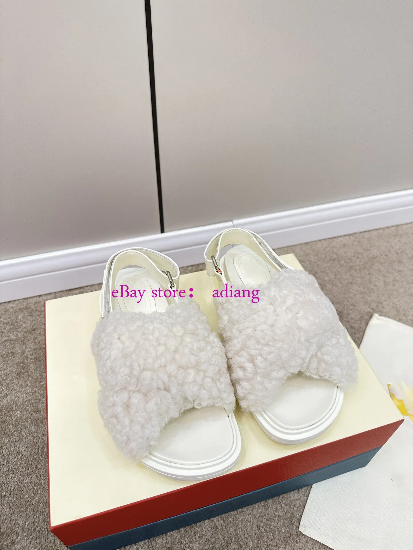 fleece fur leather flats sandals fashion shoes women 2023 high quality 35-40 new