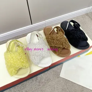 fleece fur leather flats sandals fashion shoes women 2023 high quality 35-40 new