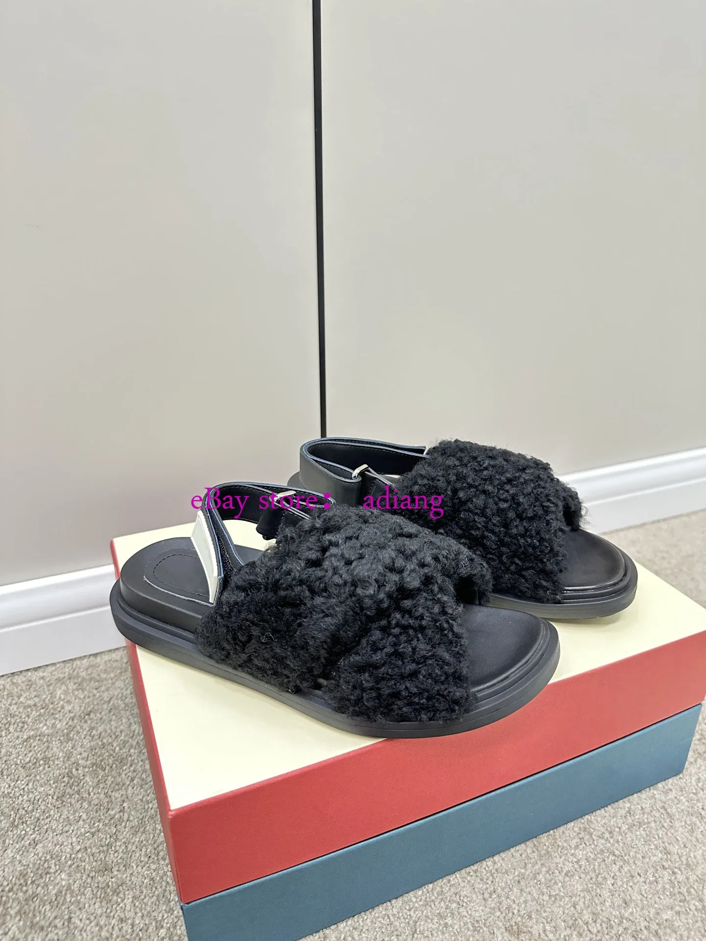 fleece fur leather flats sandals fashion shoes women 2023 high quality 35-40 new