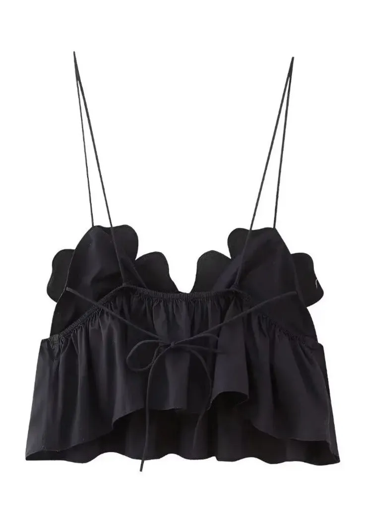 Floral Appliqué Halter Top with Peplum Hem