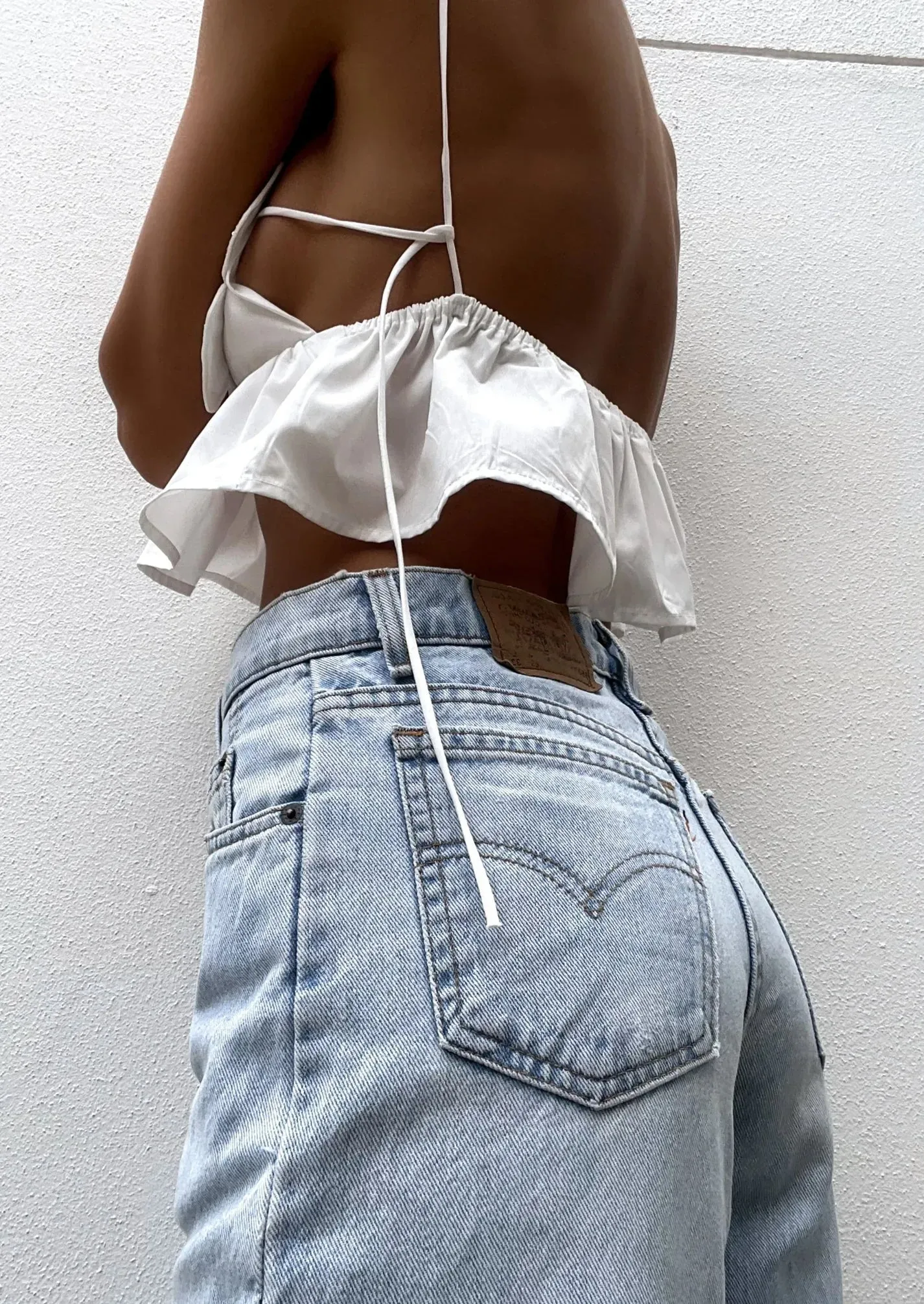 Floral Appliqué Halter Top with Peplum Hem