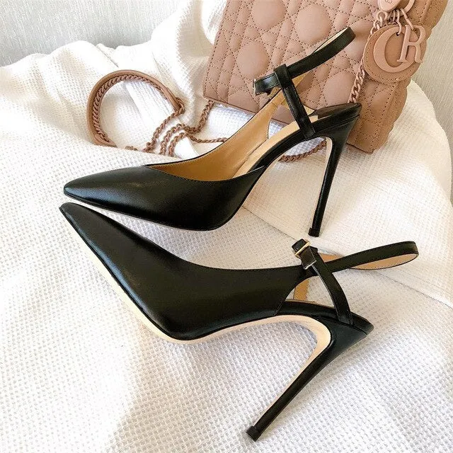 Genuine Leather Women's Heels Classic Luxury Brand Designer Mature Ladies Sandals Wedding/Party/Office Fashion Solid Shoes
