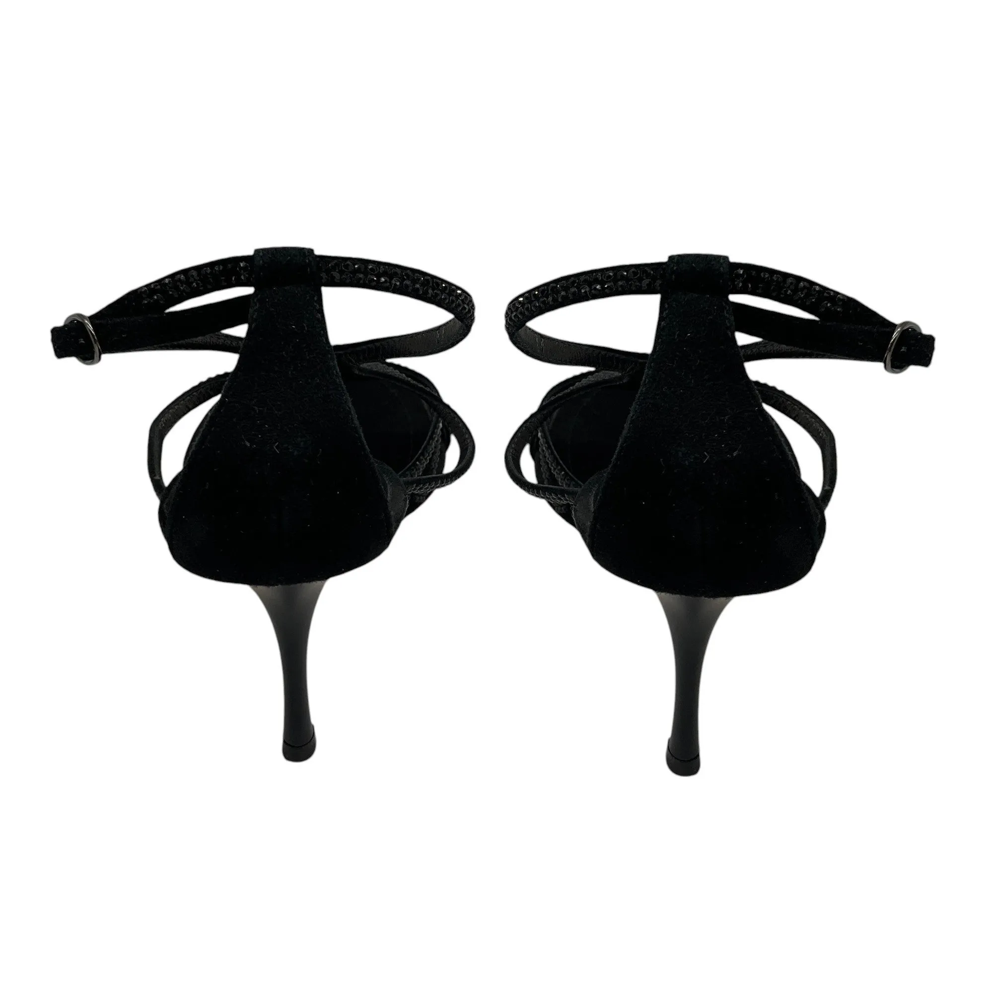 Giuseppe Zanotti Black Crystal Embellished Suede Cage Sandals