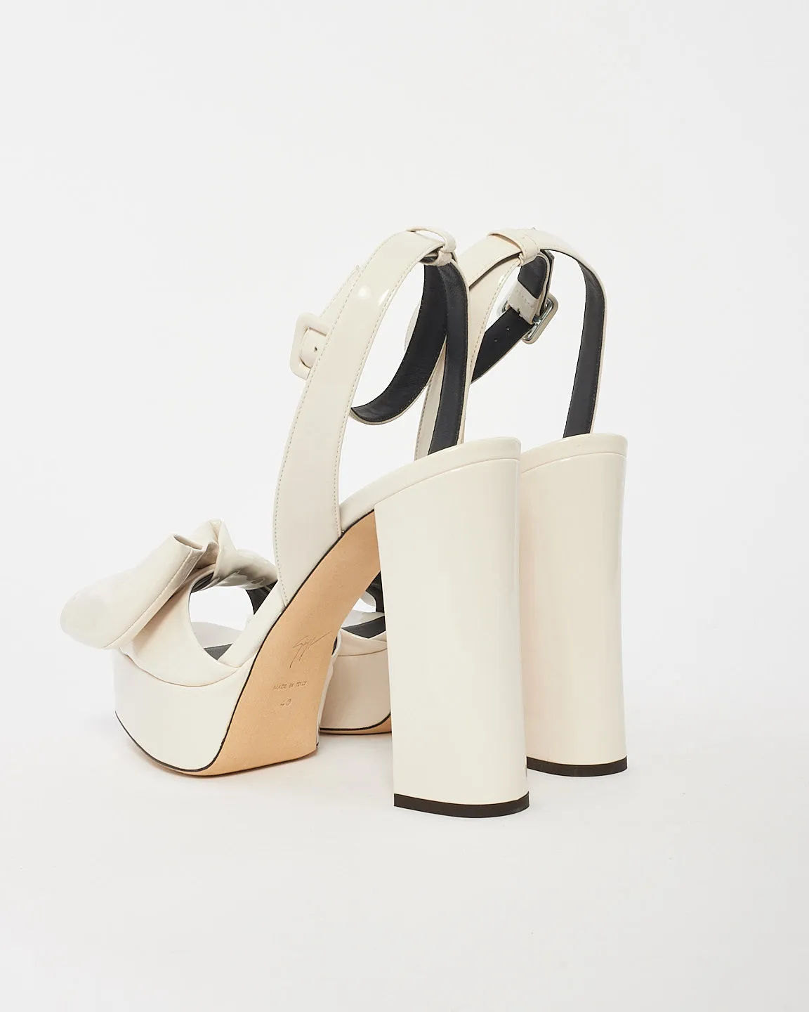 Giuseppe Zanotti White Patent Leather Bow Platform Sandals - 40