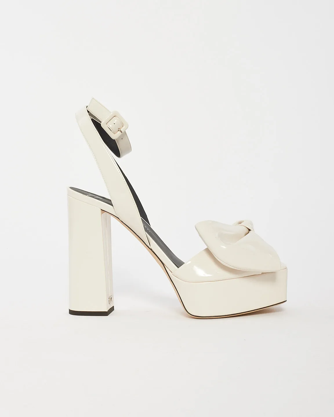 Giuseppe Zanotti White Patent Leather Bow Platform Sandals - 40