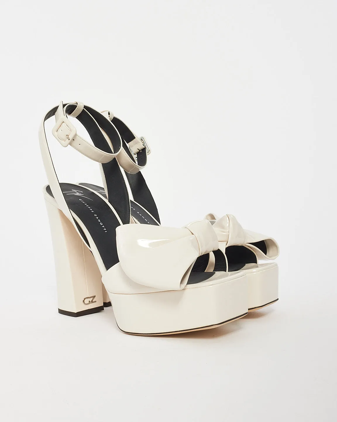 Giuseppe Zanotti White Patent Leather Bow Platform Sandals - 40