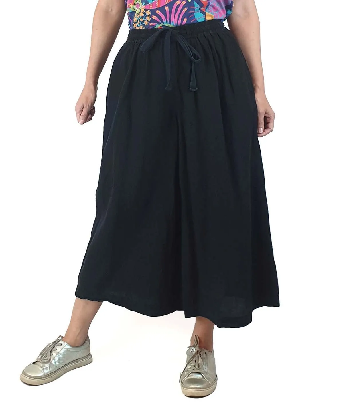 Gorman black cotton-linen wide leg pants size 8
