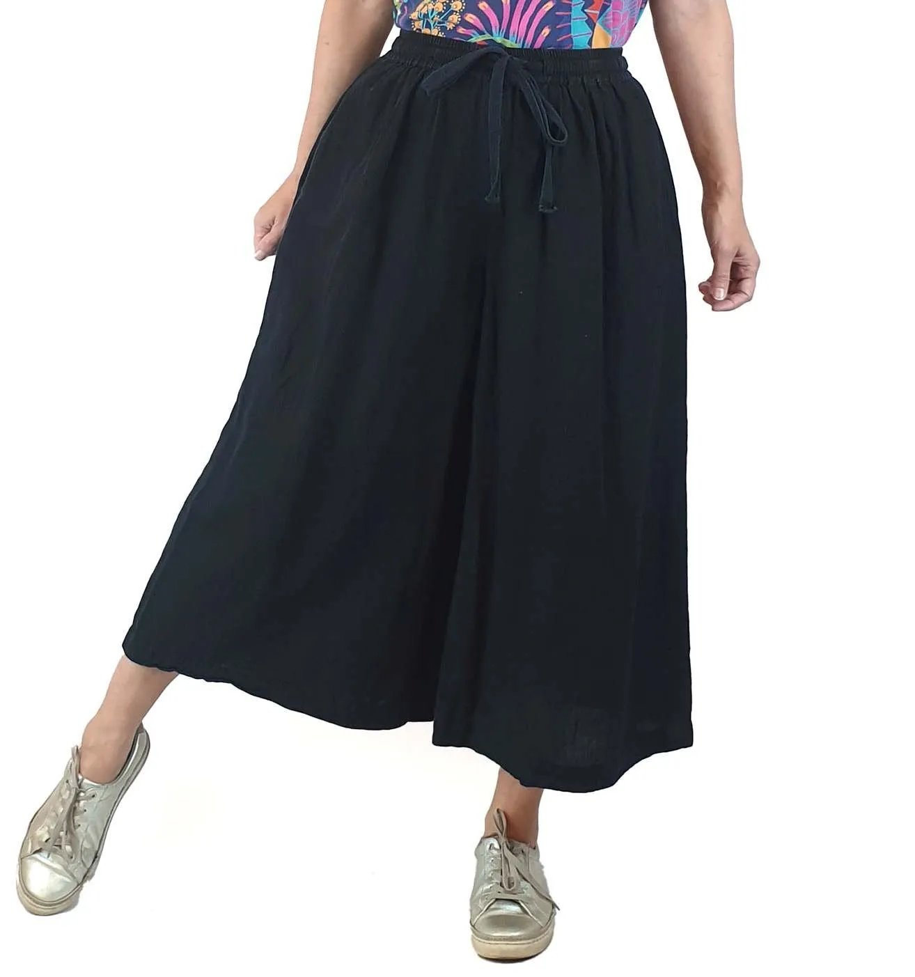 Gorman black cotton-linen wide leg pants size 8