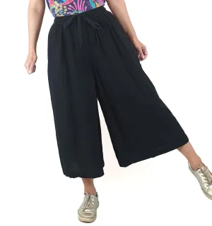Gorman black cotton-linen wide leg pants size 8