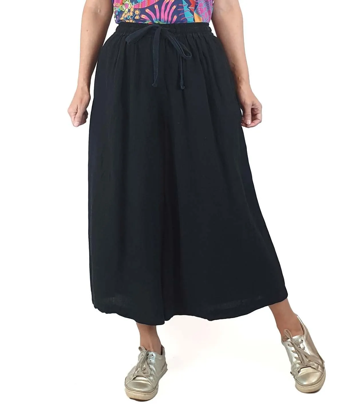Gorman black cotton-linen wide leg pants size 8