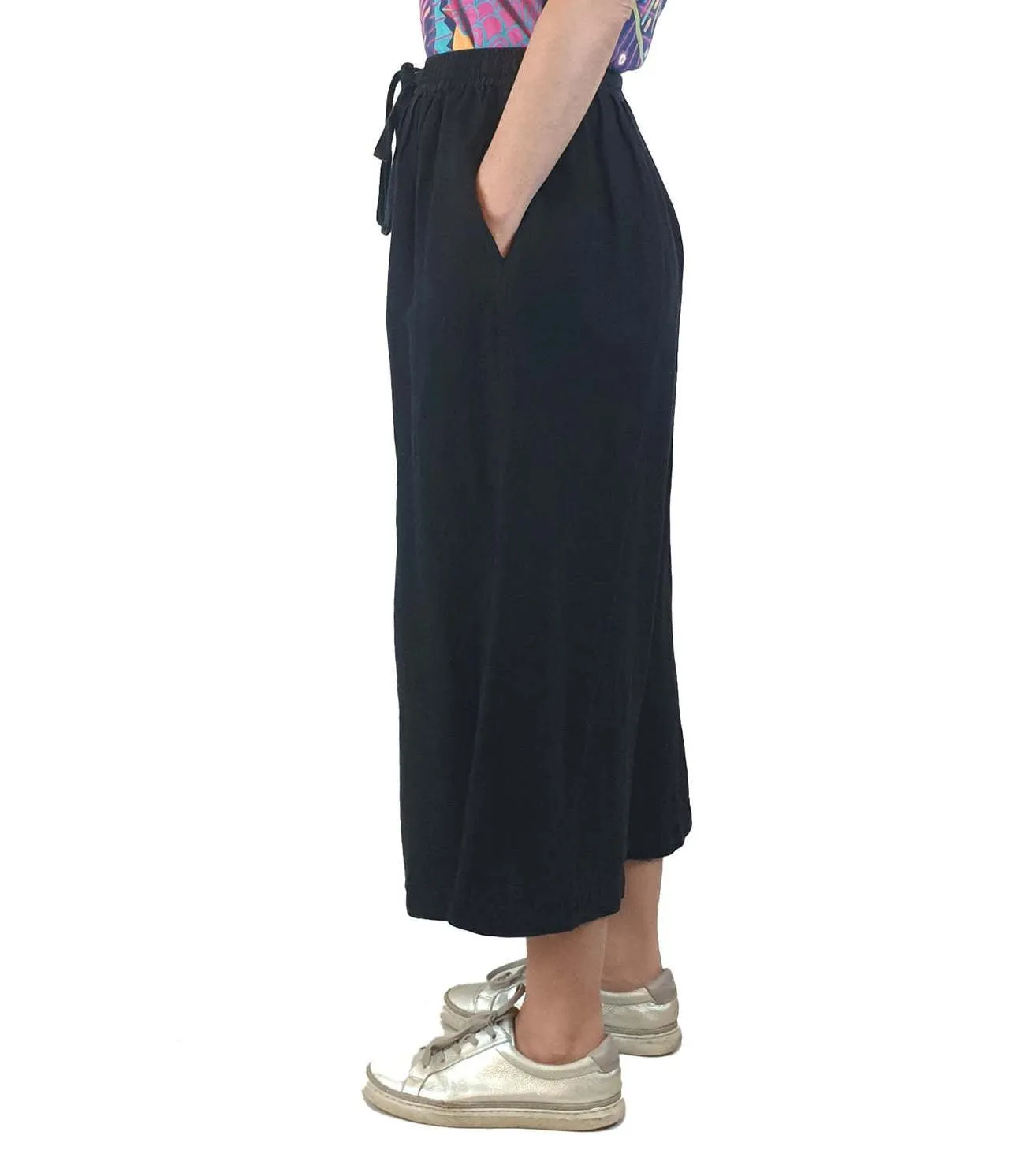 Gorman black cotton-linen wide leg pants size 8