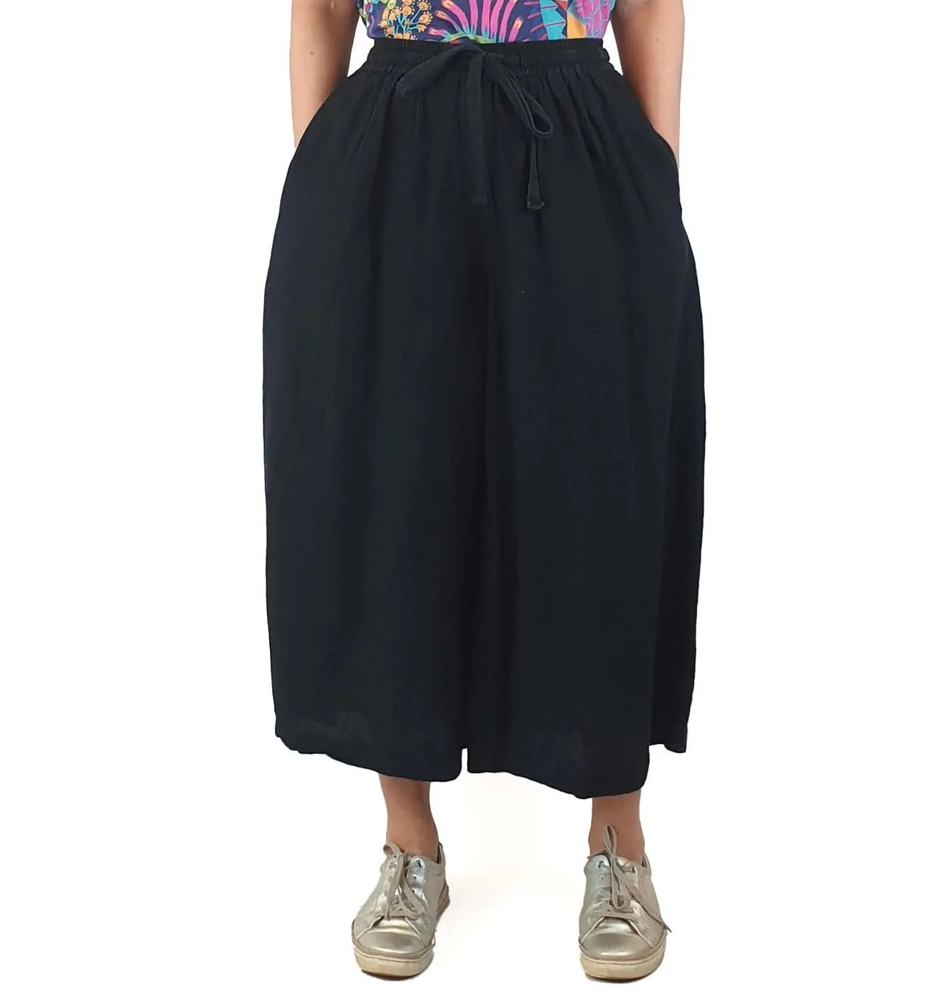 Gorman black cotton-linen wide leg pants size 8